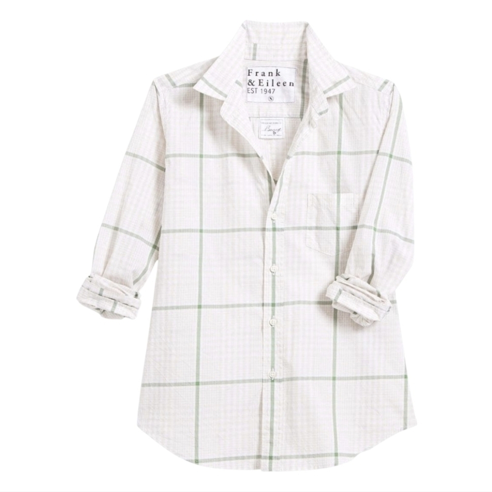 Frank & Eileen White Button-Down Shirt with Light Green Windowpane